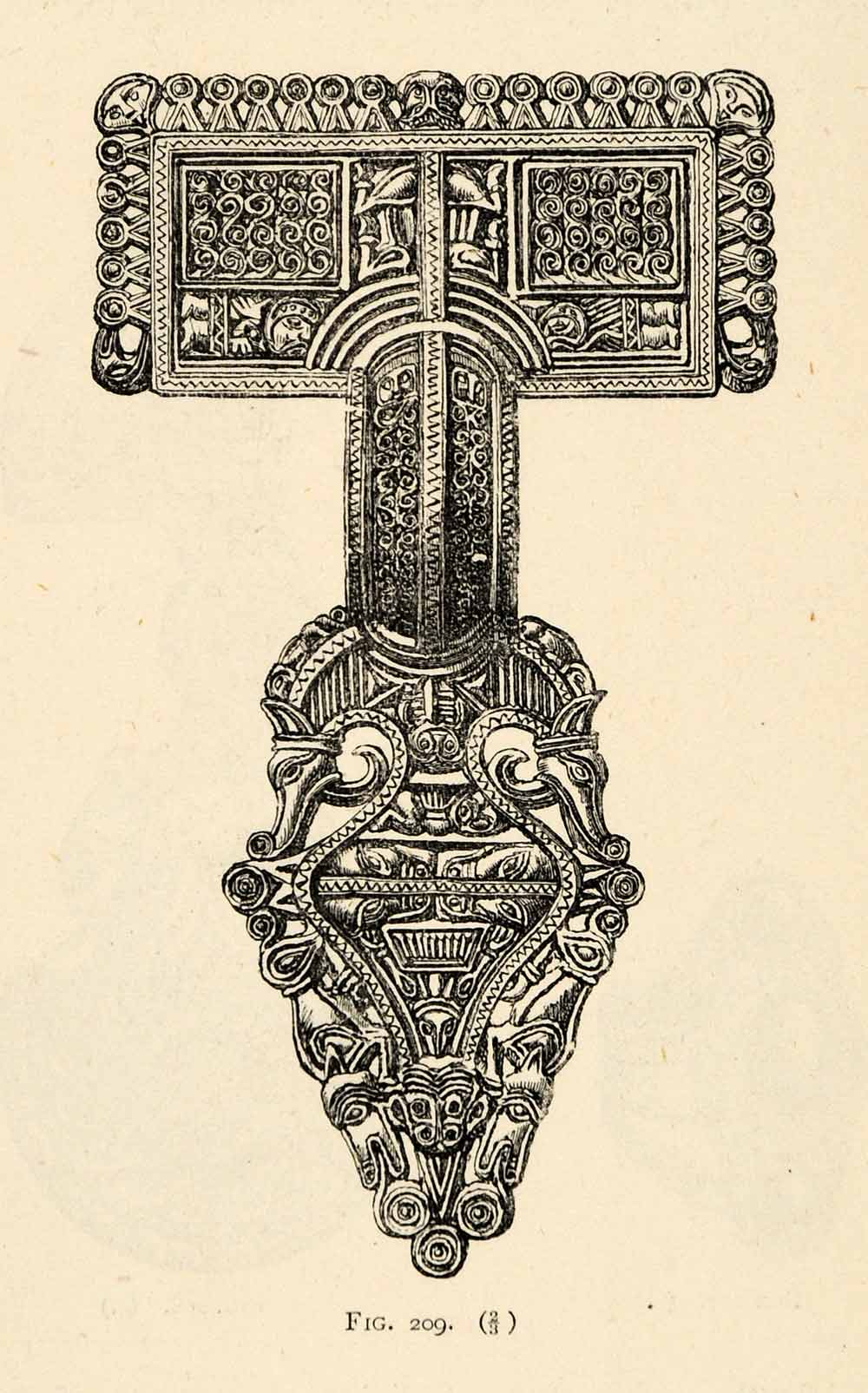 1882 Woodcut Denmark Brooch Silver Gilt Bronze Age Archaeological Jewelry XGS8