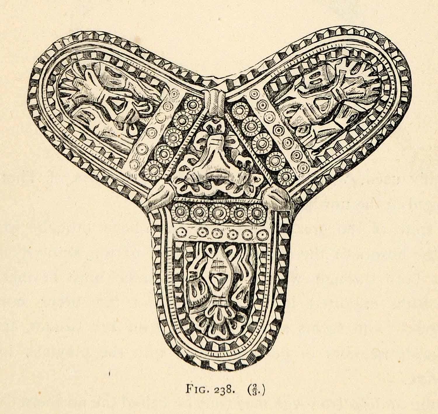 1882 Woodcut Viking Period Archaeological Brooch Trefoil Form Symbols XGS8