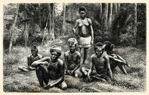 1879 Wood Engraving Nude Natives New Caledonia Indigenous People Tribal Art XGS9