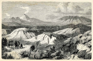 1879 Wood Engraving Tongariro Ruapehu New Zealand Landscape Volcano Art XGS9