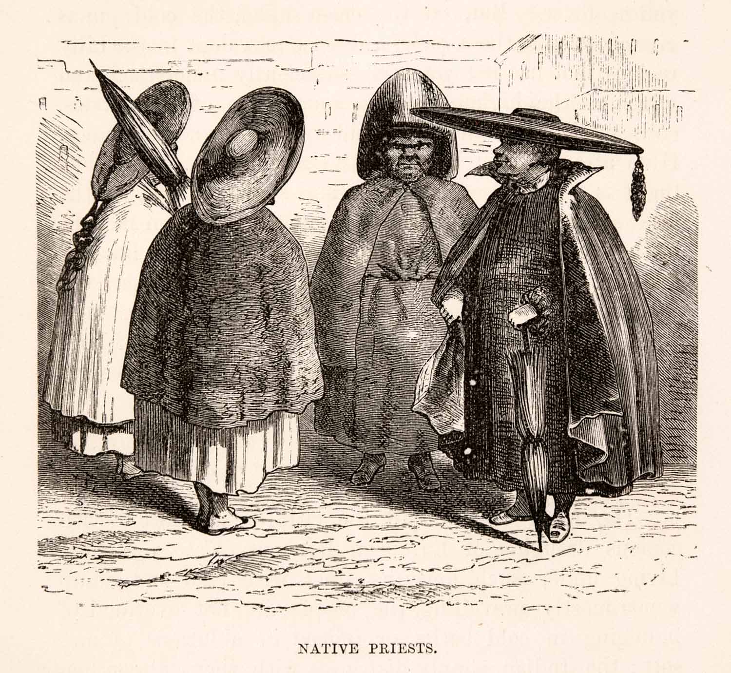 1878 Wood Engraving Native Priest Peru Costume Religious Order Priesthood XGSA2