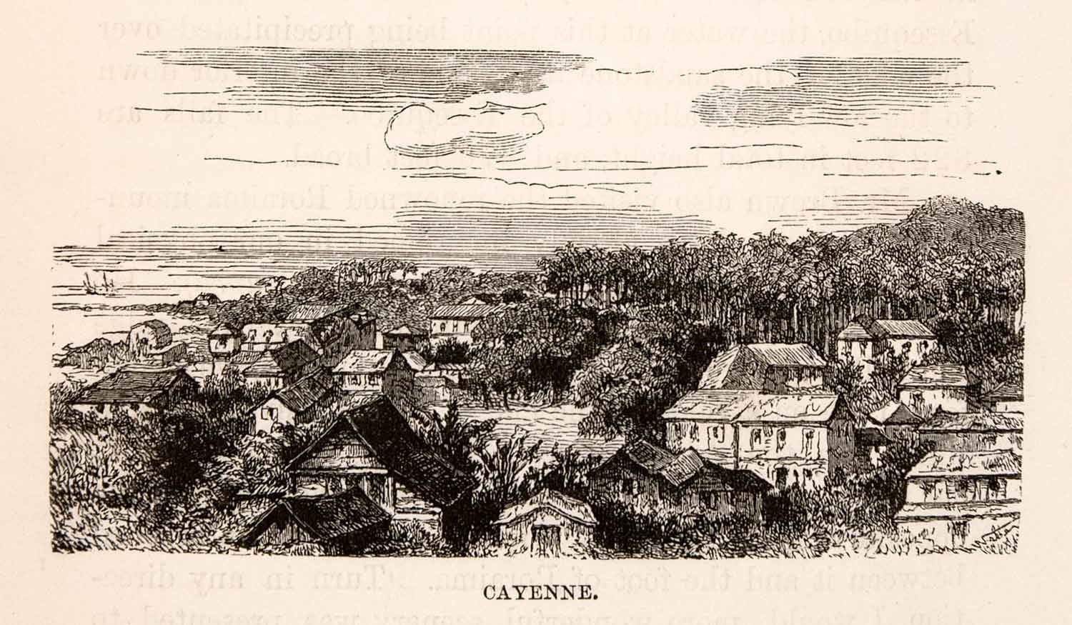 1878 Wood Engraving French Guiana Cayenne City South America France XGSA2