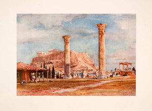 1906 Color Print Acropolis Temple Olympian Zeus Greece Columns Arch XGSA3