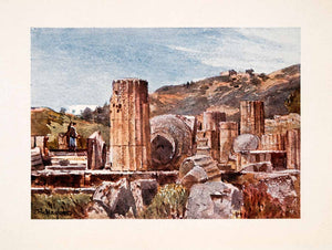 1906 Color Print Temple Hera Olympia Greece Ruins Landscape Columns XGSA3