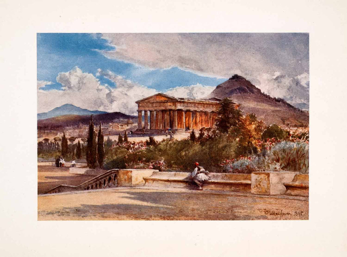 1906 Color Print Temple Theseus Landscape Greece Ancient Penetlikon XG ...