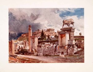 1906 Color Print Tombs Statue Dipylon Athens Greece Parthenon Ruin XGSA3