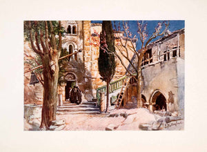 1906 Color Print Convent Daphni Greece Religion Courtyard Church XGSA3