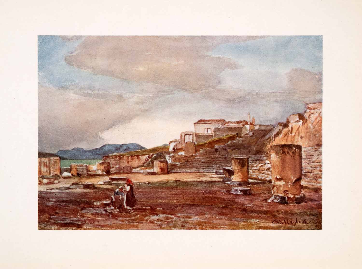 1906 Color Print Hall Temple Mysteries Eleusis Greece Ancient Ruins XGSA3