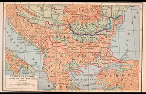 1888 Lithograph Map Turkey Europe Italy Bulgaria Romania Austria Bosnia XGSA5