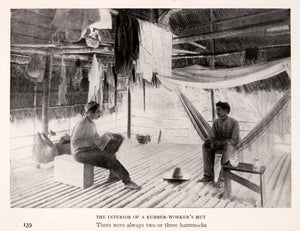 1912 Halftone Print Amazon Rubber Worker Hut Hammock Craft Native Ethnic XGSA9
