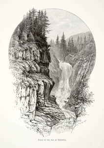 1891 Wood Engraving Whymper Aar Waterfalls Handeck Switzerland River Cliff XGSB1