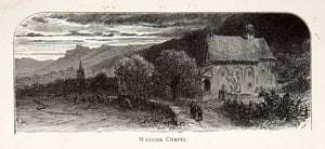 1891 Wood Engraving Switzerland Chapel Church Forest Canton Countryside XGSB1