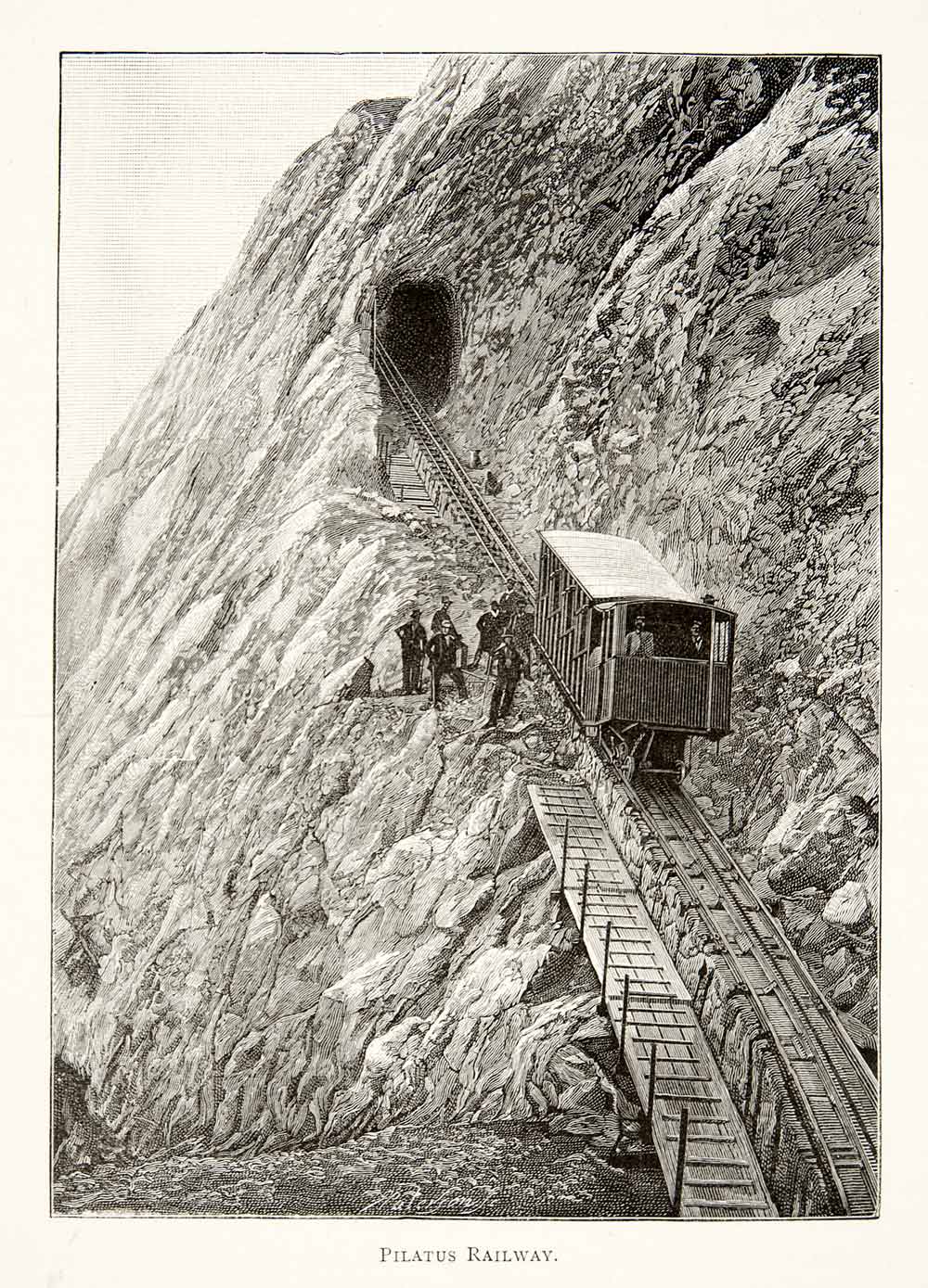 洋書 Erlebnis Pilatusbahn Pilatus Railway 1891 Wood Engraving Pilatus Railway Pilatusbahn Alps Switzerland