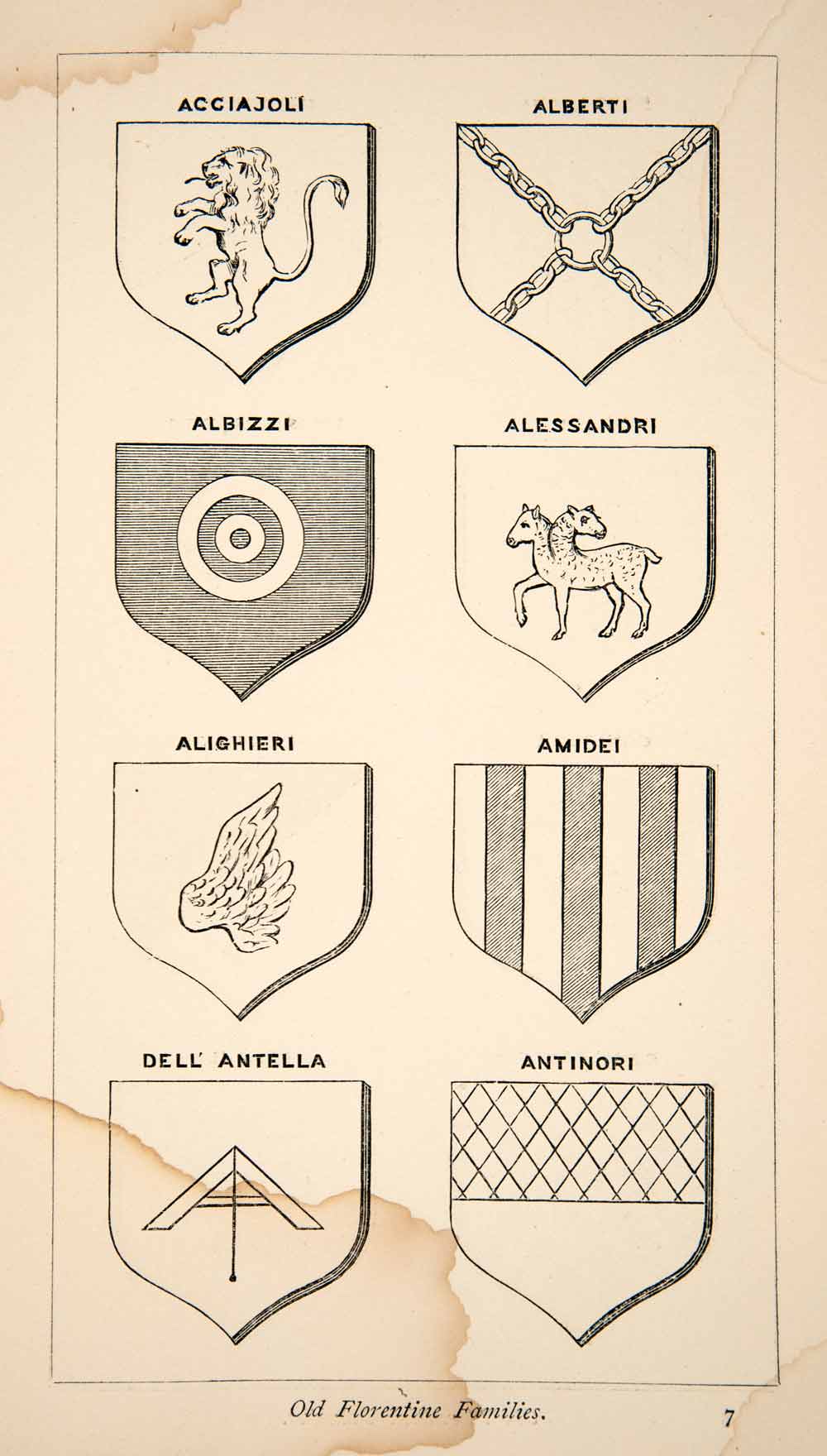 1884 Wood Engraving Florence Tuscany Italy Shield Heraldry Symbol Guilds XGSB3