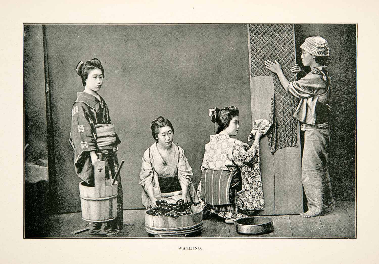 1891 Print Japanese Women Laundry Clothing Yukata Kimono Meiji Bucket XGSB4