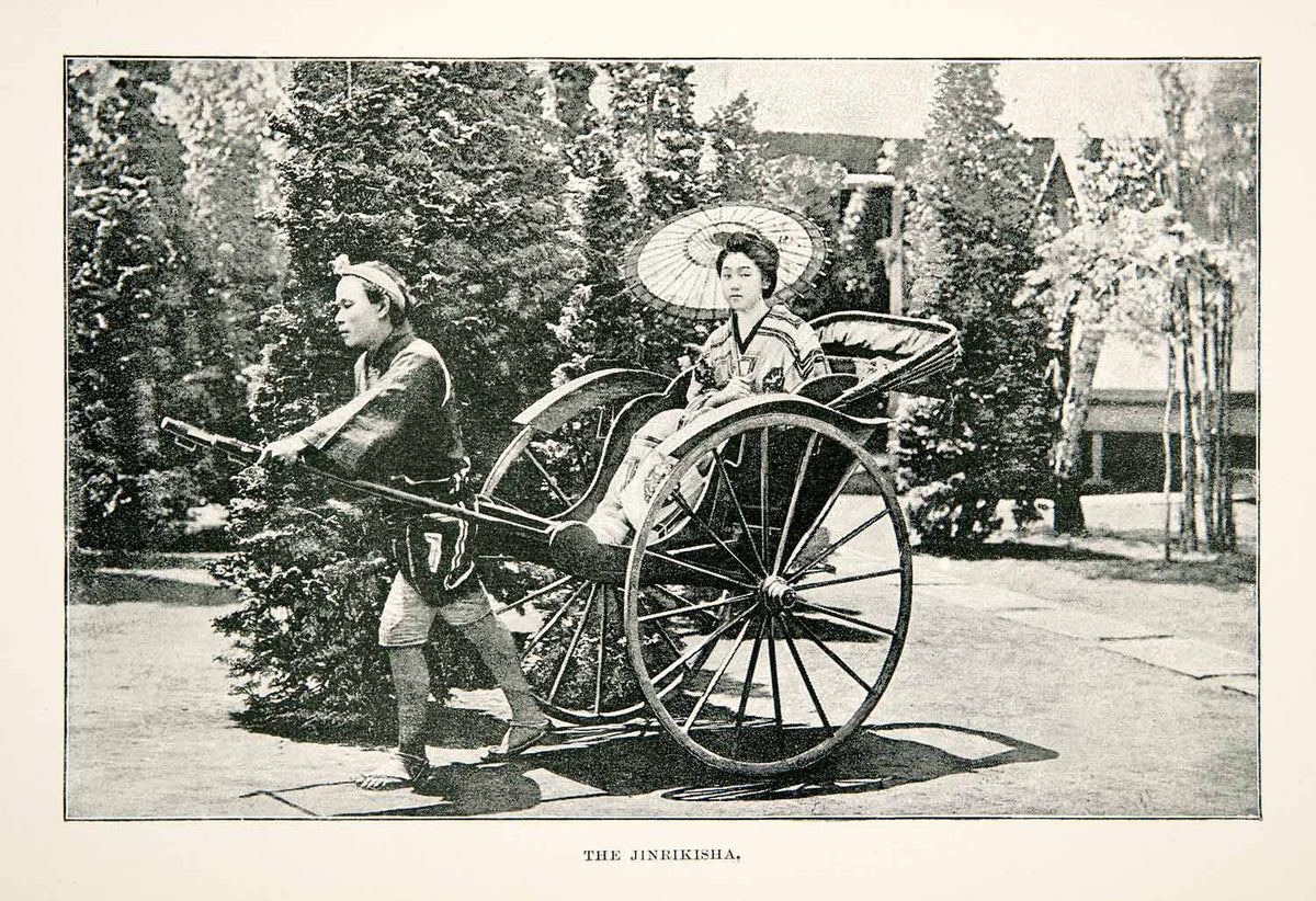 1891 Print Jinrikisha Rickshaw Japan Woman Karakasa Cart Human Transpo ...