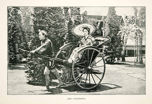 1891 Print Jinrikisha Rickshaw Japan Woman Karakasa Cart Human Transport XGSB4