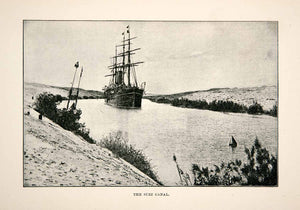 1891 Print Suez Canal Boat Egypt Mediterranean Red Sea Europe Asia Banks XGSB4