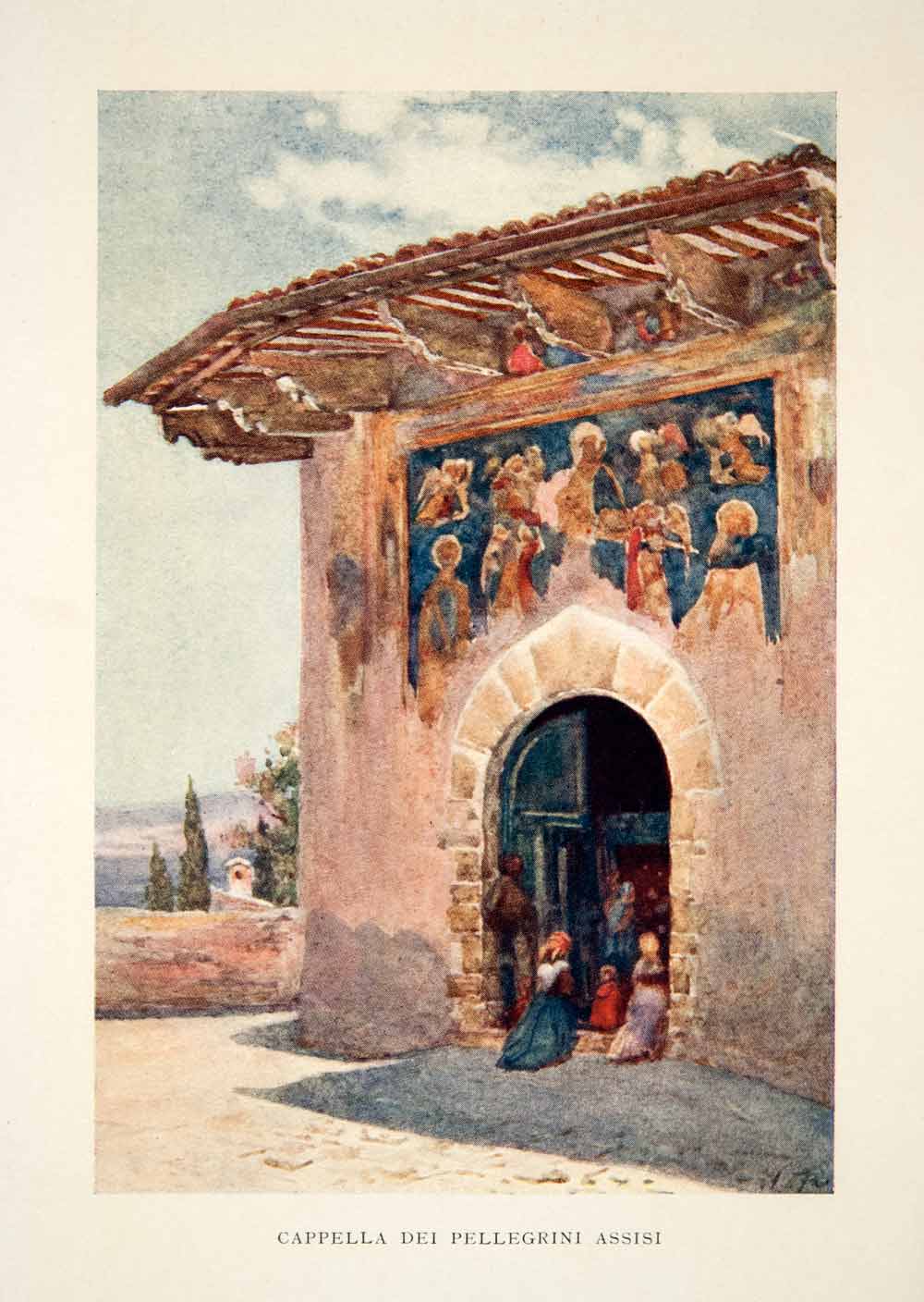 1905 Color Print Assisi Italy Cappella Oratorio Pellegrini Chapel Pilgrims XGSB5