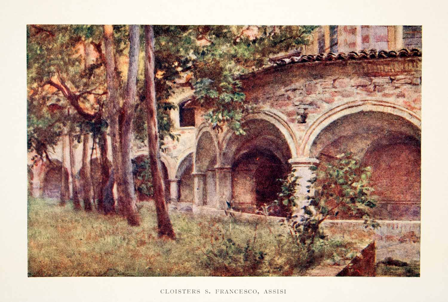1905 Color Print Assisi Italy Church Cloister Basilica San Francesco XGSB5