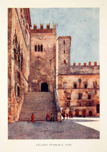 1905 Color Print Todi Umbria Italy Palazzo Pubblico Popolo Palace Castle XGSB5 - Period Paper
