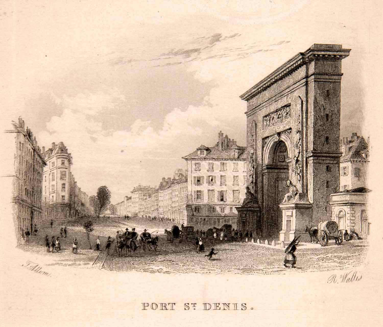 1859 Steel Engraving Porte Saint Denis Paris Monument Blondel Thomas Allom XGSB6