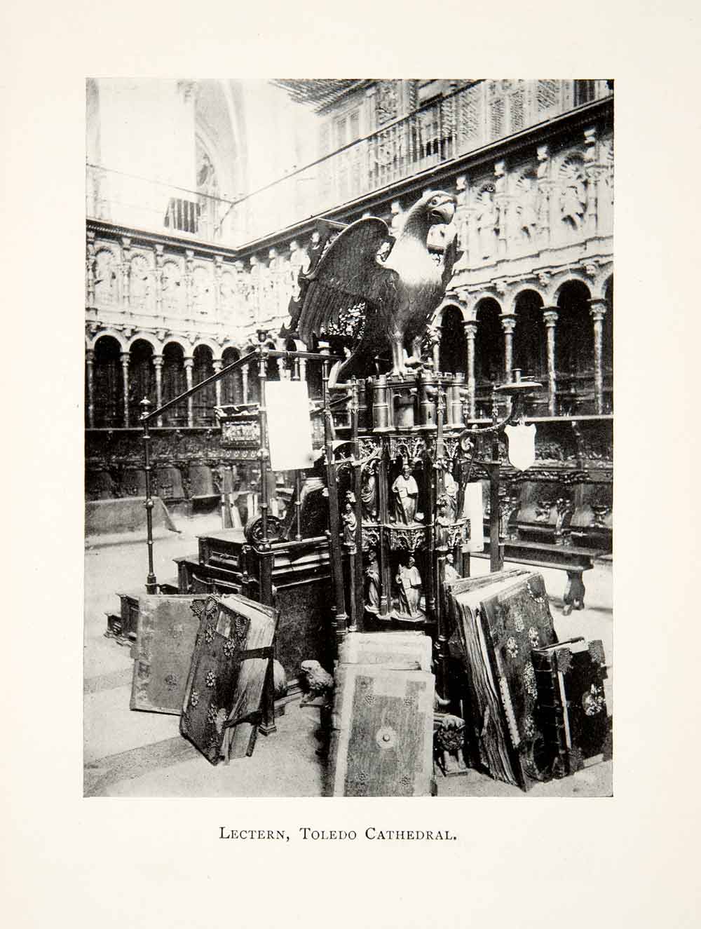 1909 Print Lectern Pulpit Cathedral Toledo Spain Saint Mary Bible XGSB8