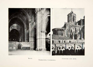 1909 Print Tarragona Cathedral Church Nave Apse Cloister Spain Romanesque XGSB8