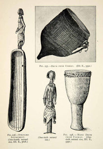 1899 Print Instruments Native Tribal Africa Drum String Statue Music XGSC2
