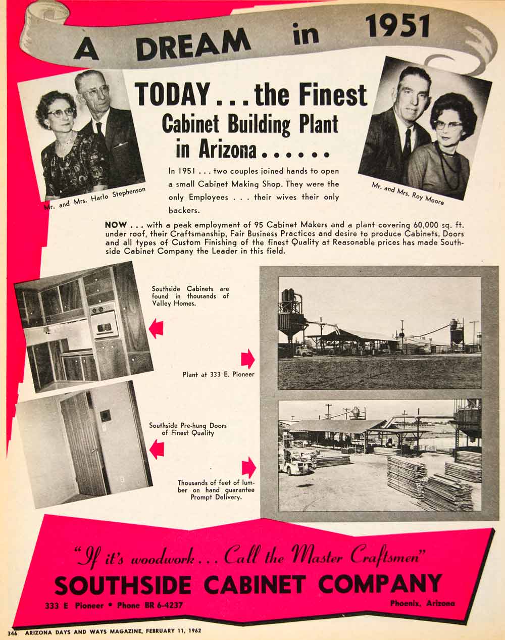 1962 Ad Southside Cabinet Stephenson Marlo Moore Roy Doors Plant Building XGSC4