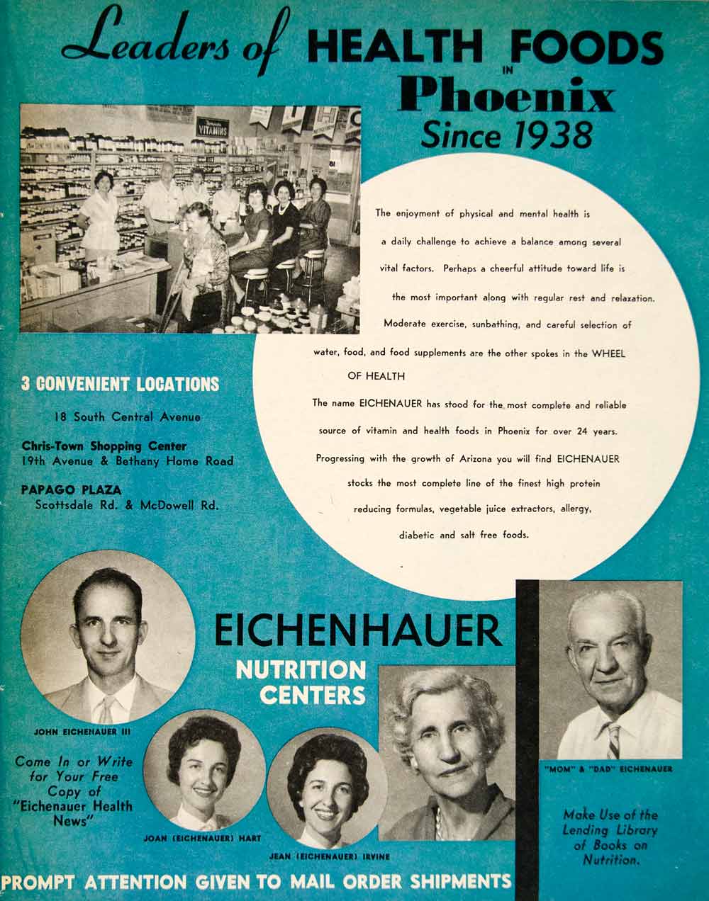 1962 Ad Eichenhauer Nutrition Health Foods Phoenix Mom Dad John Joan Jean XGSC4