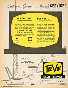 1962 Ad Tee Vee Ken Rob Electronics Arizona Entertainment Service XGSC4