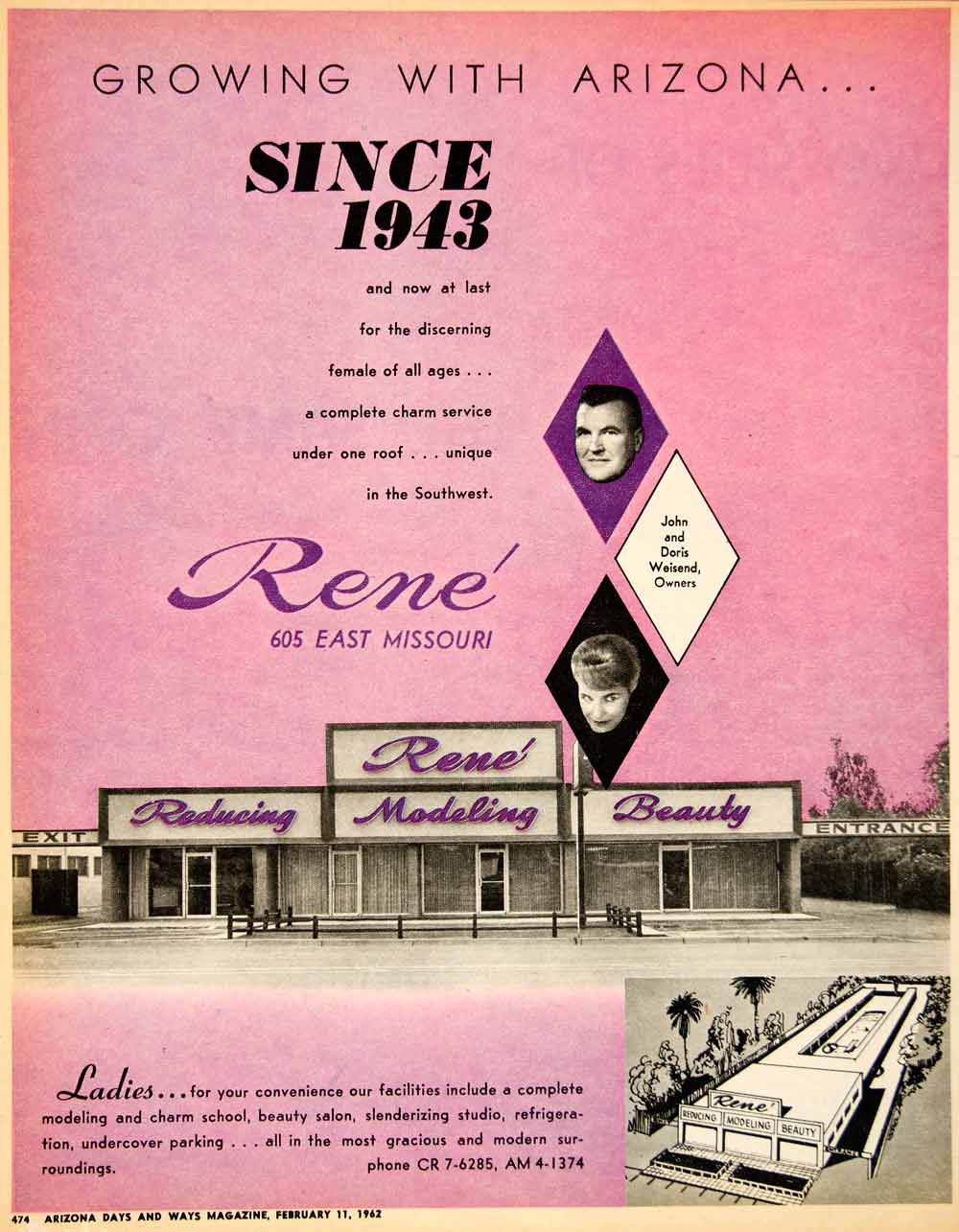 1962 Ad Rene Reducing Modeling Beauty Weisland John Doris Ladies Facility XGSC4