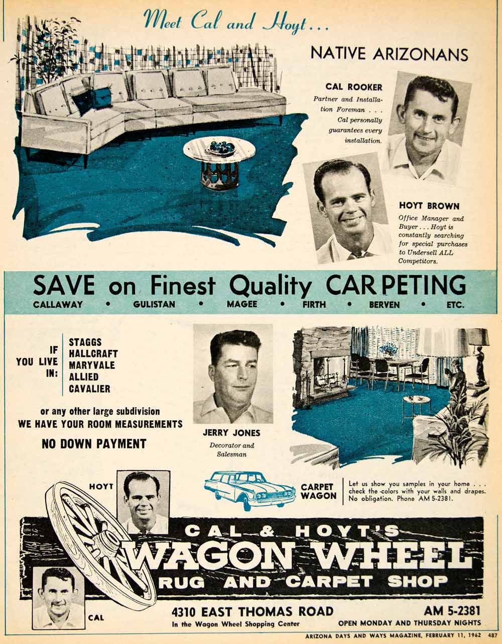 1962 Ad Wagon Wheel Rug Carpet Rooker Cal Brown Hoyt Jones Jerry Samples XGSC4