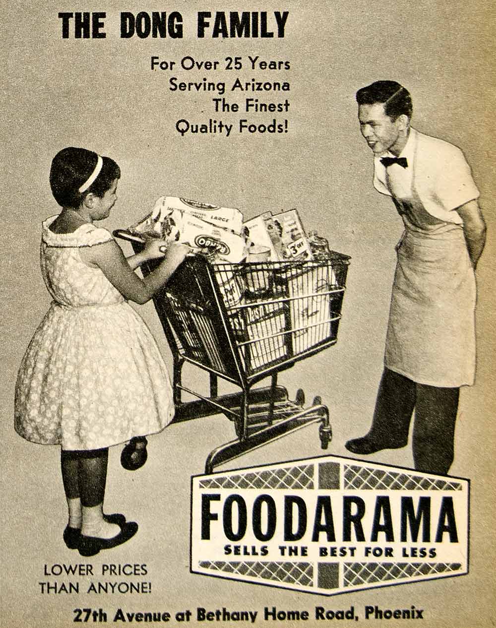 1962 Ad Foodarama Grocery Dong Family Food Shopping Cart Girl Man XGSC4