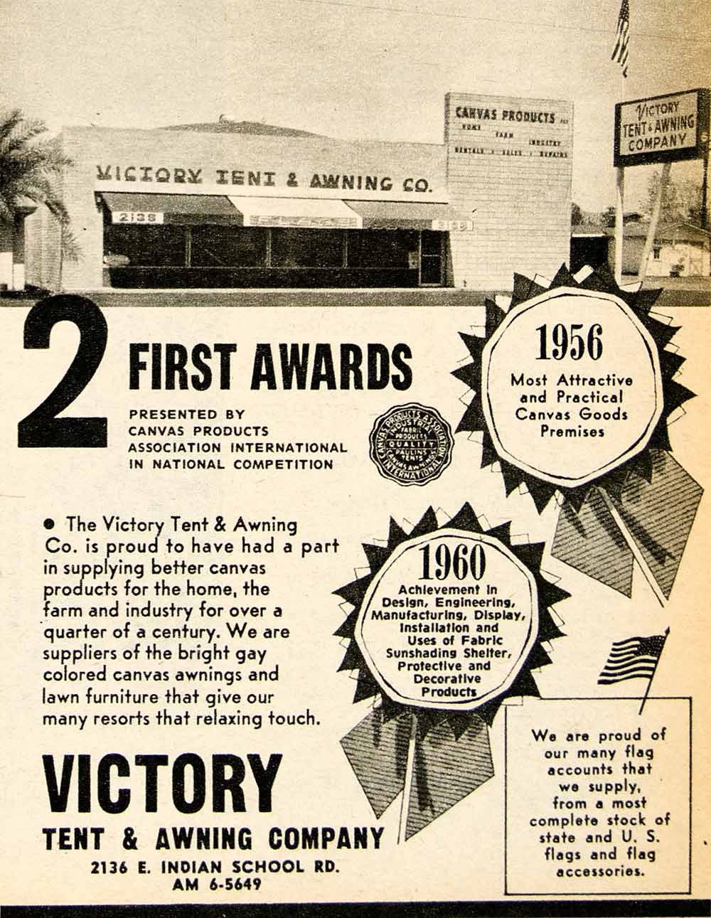 1962 Ad Victory Ten Awning Flags Canvas Home Farm Industry Furniture XGSC4