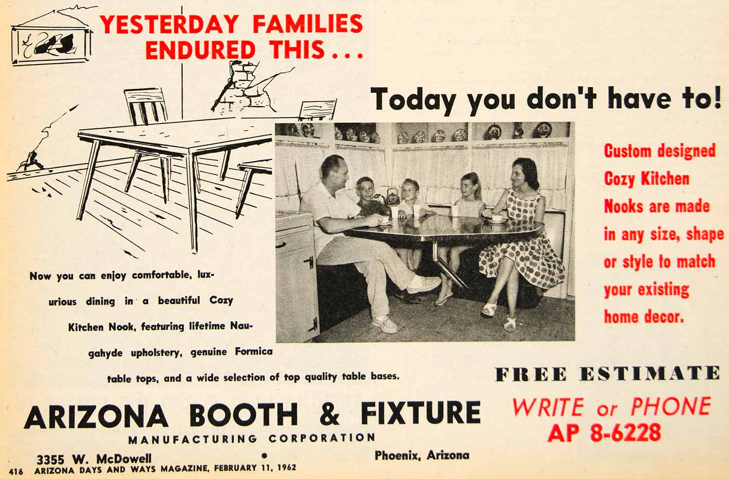 1962 Ad Arizona Booth Fixture Dining Kitchen Manufacturing Naugahyde XGSC4