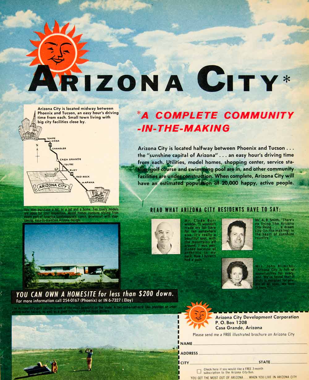 1962 Ad Arizona City Development Burwinkle Clyde Smith A B Klimcho Mrs XGSC4