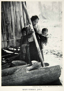 1945 Print Java Javanese Woman Child Baby Pounding Grinding Grain Tribal XGSC6