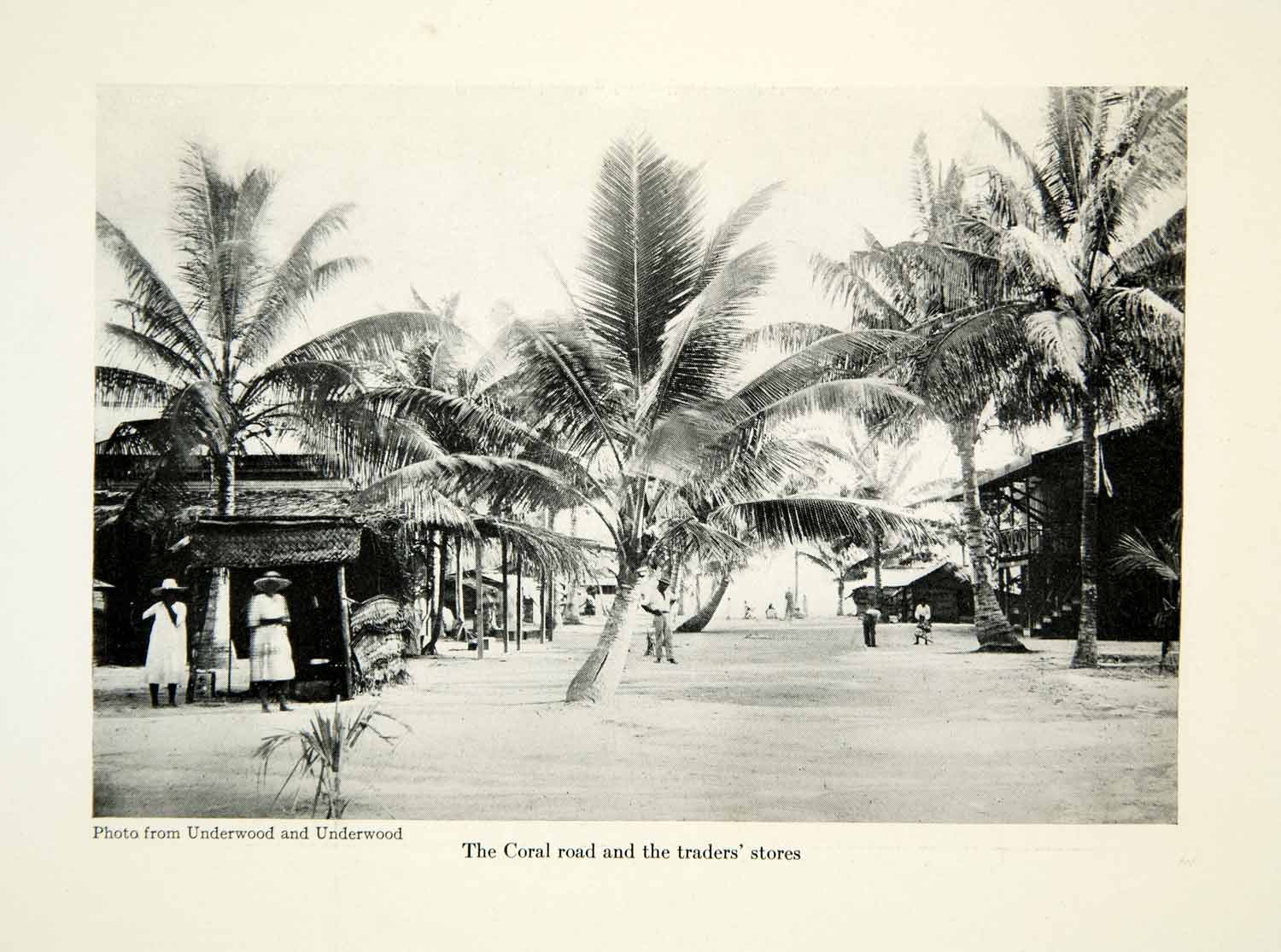 1923 Print Coral Road Cityscape Traders Stores Palm Trees Polynesia Street XGSC8