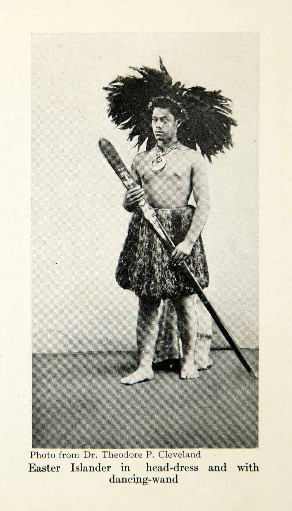 Native Easter Islander 1923 Print Portrait Easter Islander Traditional Wear Headdress Dancing ...