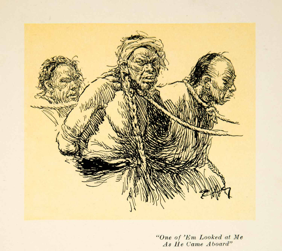 1924 Print Slaves Prisoners Ship Port Malaysia Queue Braid Rope Bondag ...