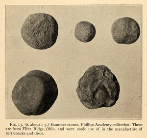 1910 Print Hammer Stones Artifact Tool Archeology Flint Ridge Ohio XGT1