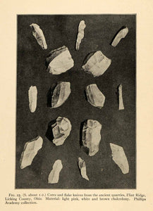 1910 Print Flake Knives Quarry Flint Ridge Ohio Archeology Stone Age XGT1