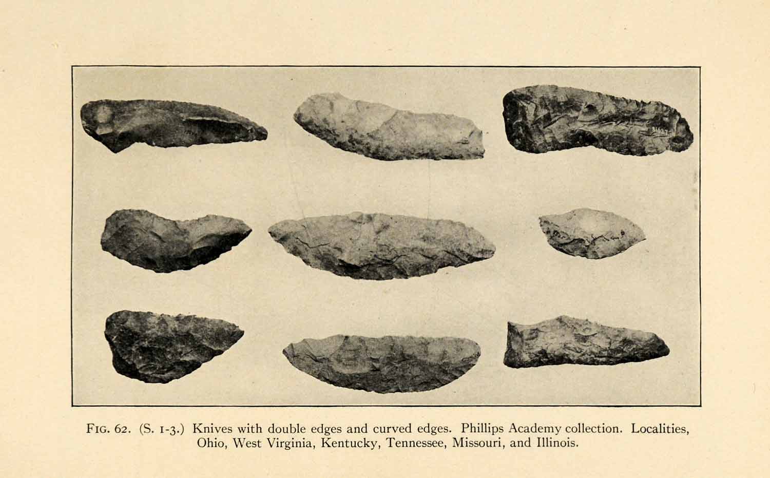 1910 Print Knives Prehistoric Archeology Phillips Academy Artifacts Tool XGT1