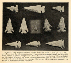 1910 Print Spearheads Mississippi Valley Archeology Prehistoric Weapon Hunt XGT1