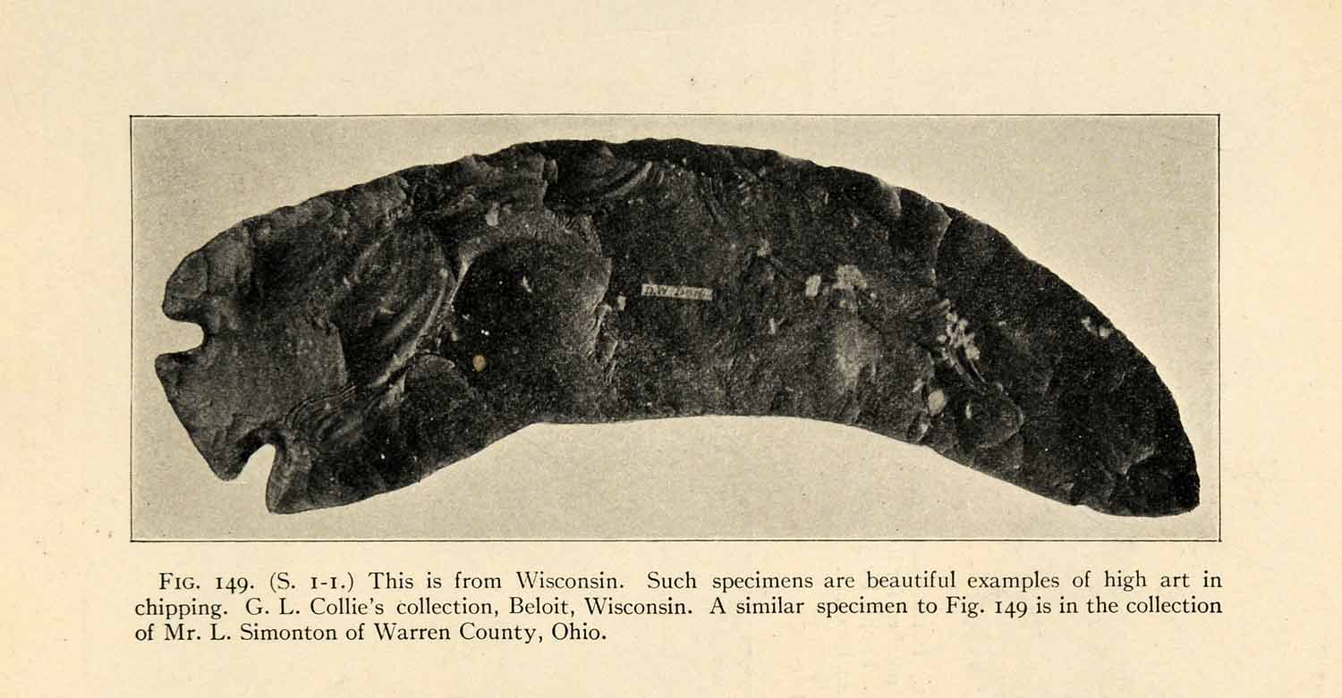 1910 Print Neolithic Knife Flint Beloit Wisconsin Archeology Hunt Implement XGT1