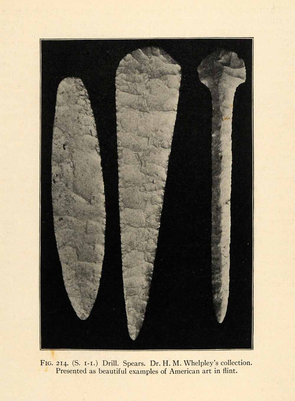 1910 Print Drill Spearhead Artifact Archeology Stone Age Art Flint Tool XGT1