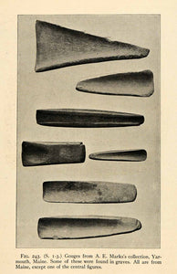 1910 Print Gouge Archeology Specimen Tool Yarmouth Maine Neolithic Flint XGT1