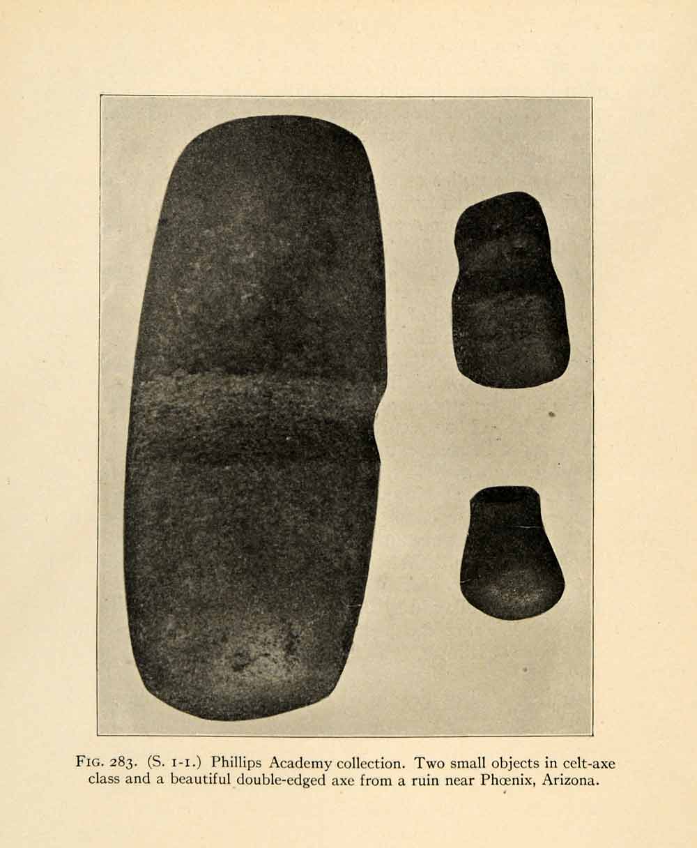 1910 Print Celt Axe Archeology Native American Phoenix Arizona Prehistoric XGT1